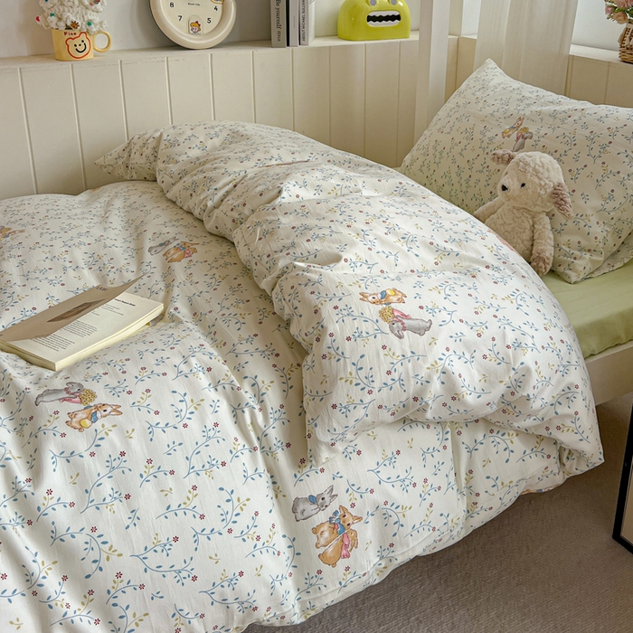 91家纺网 家纺一手货源 找家纺 水墨江南2025新款水洗棉印花四件套 花小兔