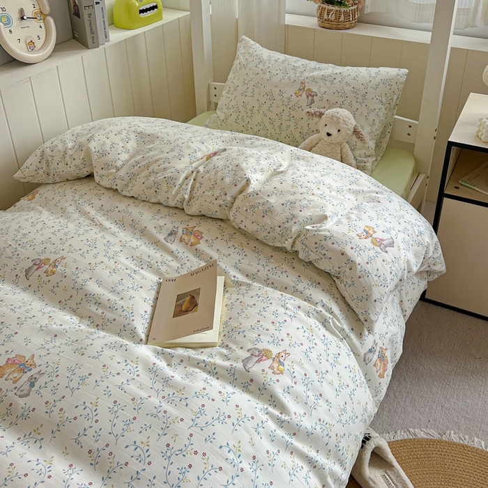 91家纺网 家纺一手货源 找家纺 水墨江南2025新款水洗棉印花四件套 花小兔