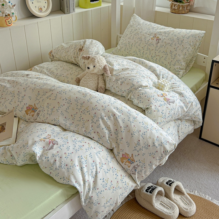 91家纺网 家纺一手货源 找家纺 水墨江南2025新款水洗棉印花四件套 花小兔