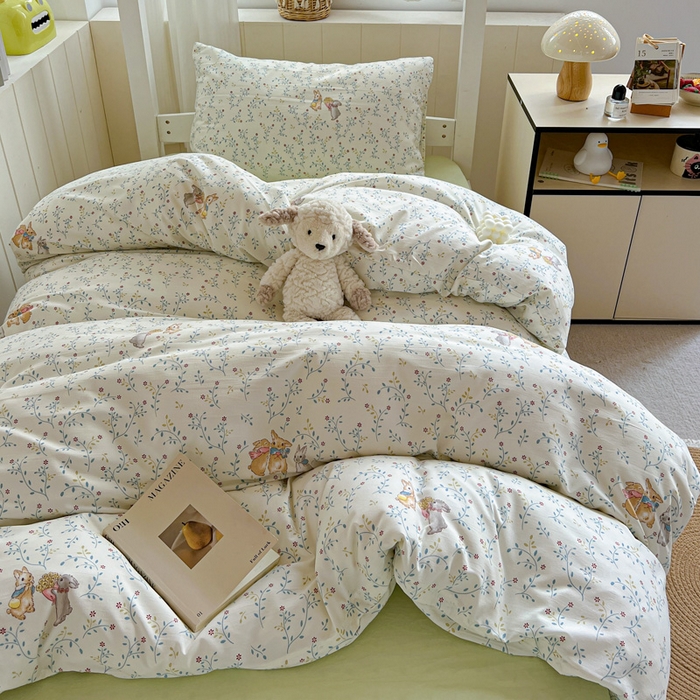 91家纺网 家纺一手货源 找家纺 水墨江南2025新款水洗棉印花四件套 花小兔