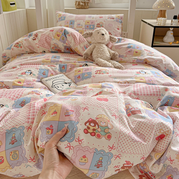 91家纺网 家纺一手货源 找家纺 水墨江南2025新款水洗棉印花四件套 开心派对