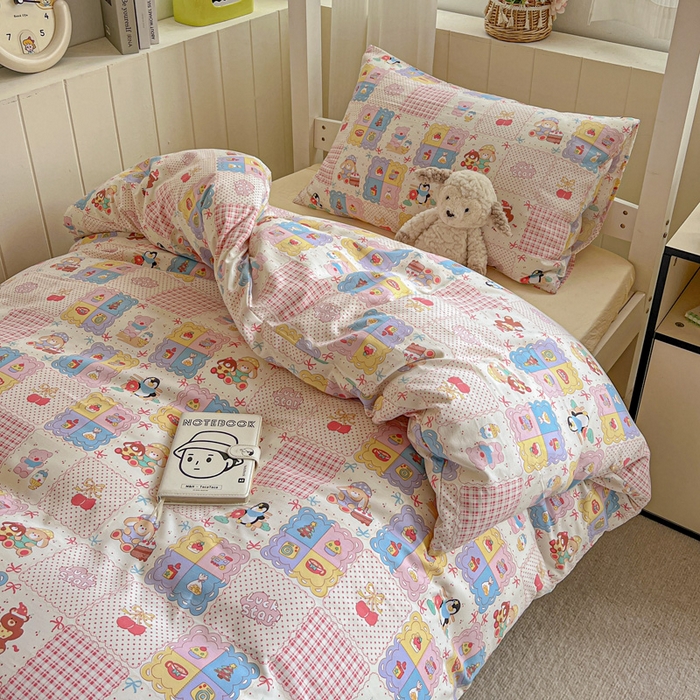 91家纺网 家纺一手货源 找家纺 水墨江南2025新款水洗棉印花四件套 开心派对