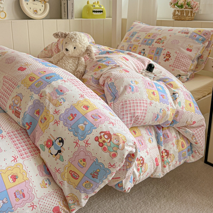 91家纺网 家纺一手货源 找家纺 水墨江南2025新款水洗棉印花四件套 开心派对