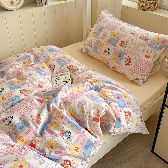 91家纺网 家纺一手货源 找家纺 水墨江南2025新款水洗棉印花四件套 开心派对