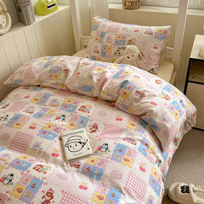 91家纺网 家纺一手货源 找家纺 水墨江南2025新款水洗棉印花四件套 开心派对