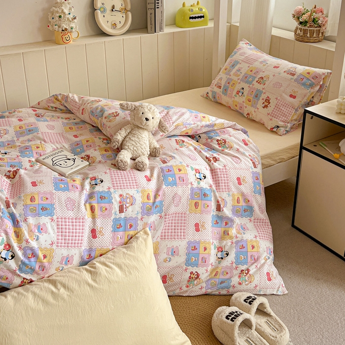 91家纺网 家纺一手货源 找家纺 水墨江南2025新款水洗棉印花四件套 开心派对