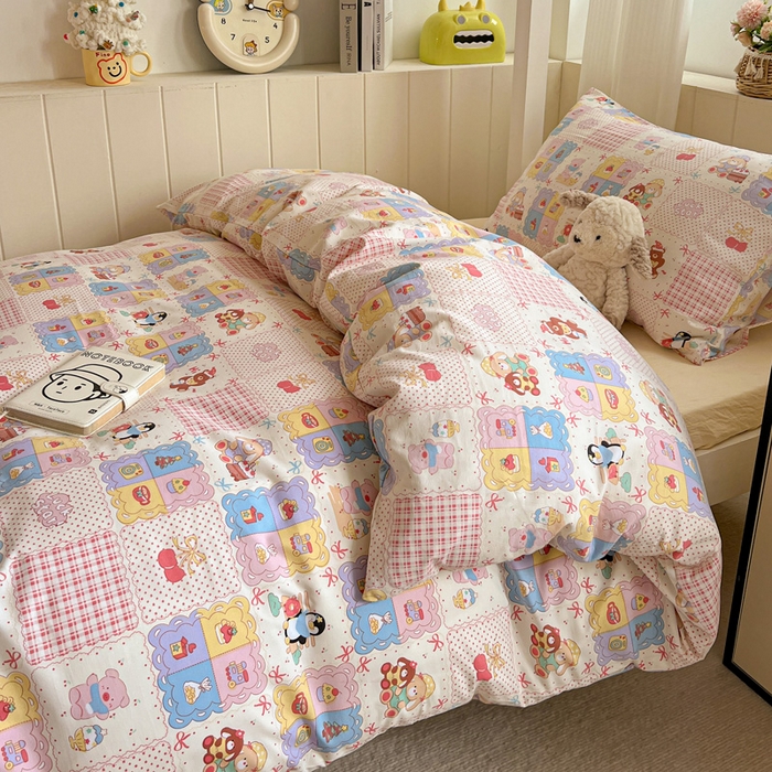 91家纺网 家纺一手货源 找家纺 水墨江南2025新款水洗棉印花四件套 开心派对