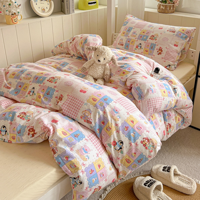 91家纺网 家纺一手货源 找家纺 水墨江南2025新款水洗棉印花四件套 开心派对