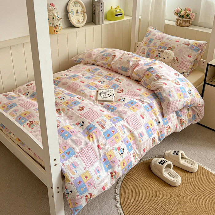 91家纺网 家纺一手货源 找家纺 水墨江南2025新款水洗棉印花四件套 开心派对