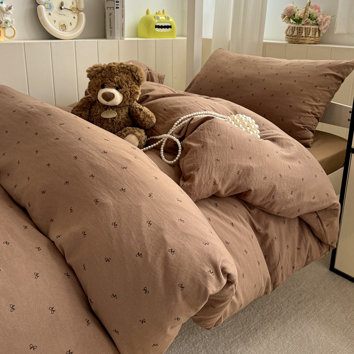 91家纺网 家纺一手货源 找家纺 水墨江南2025新款水洗棉印花四件套 可爱颂咖