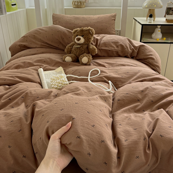 91家纺网 家纺一手货源 找家纺 水墨江南2025新款水洗棉印花四件套 可爱颂咖