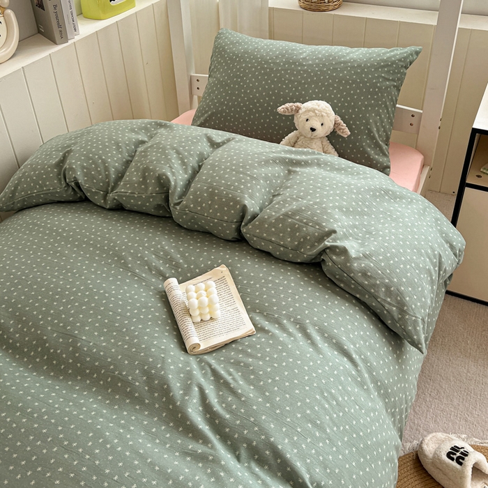 91家纺网 家纺一手货源 找家纺 水墨江南2025新款水洗棉印花四件套 可爱颂绿