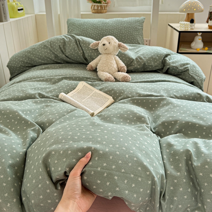 91家纺网 家纺一手货源 找家纺 水墨江南2025新款水洗棉印花四件套 可爱颂绿