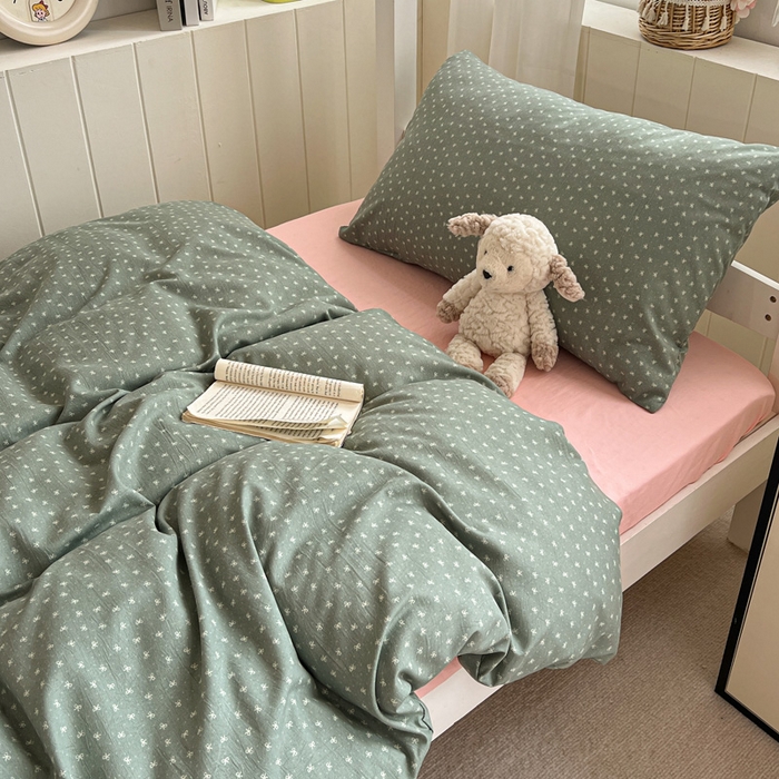 91家纺网 家纺一手货源 找家纺 水墨江南2025新款水洗棉印花四件套 可爱颂绿