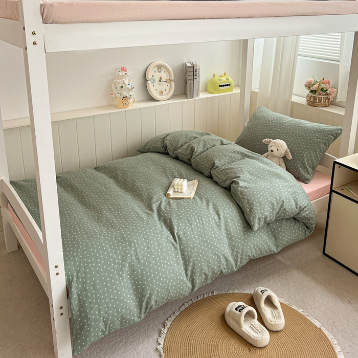 91家纺网 家纺一手货源 找家纺 水墨江南2025新款水洗棉印花四件套 可爱颂绿