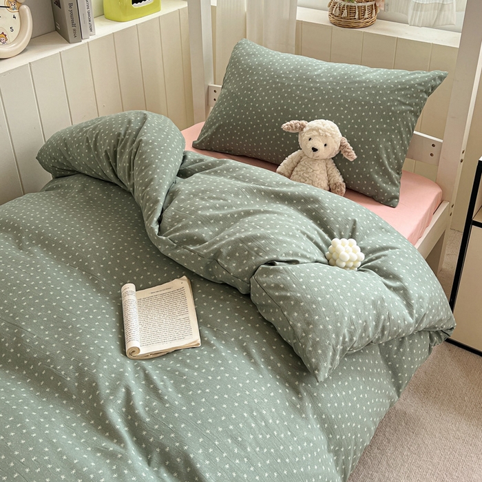 91家纺网 家纺一手货源 找家纺 水墨江南2025新款水洗棉印花四件套 可爱颂绿