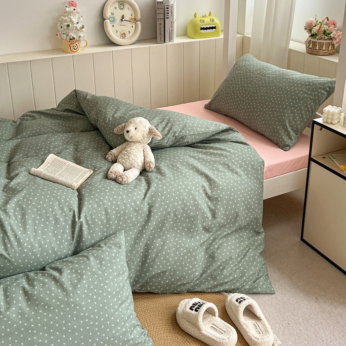 91家纺网 家纺一手货源 找家纺 水墨江南2025新款水洗棉印花四件套 可爱颂绿