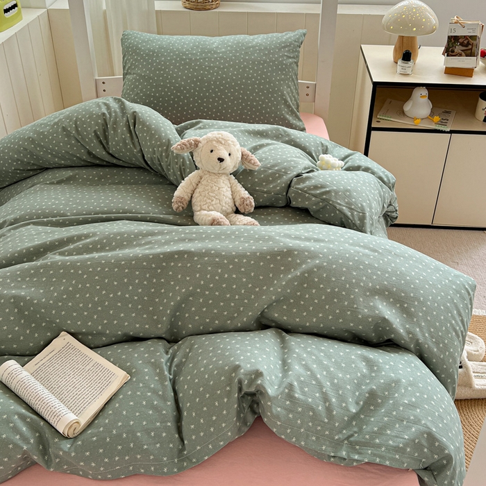 91家纺网 家纺一手货源 找家纺 水墨江南2025新款水洗棉印花四件套 可爱颂绿