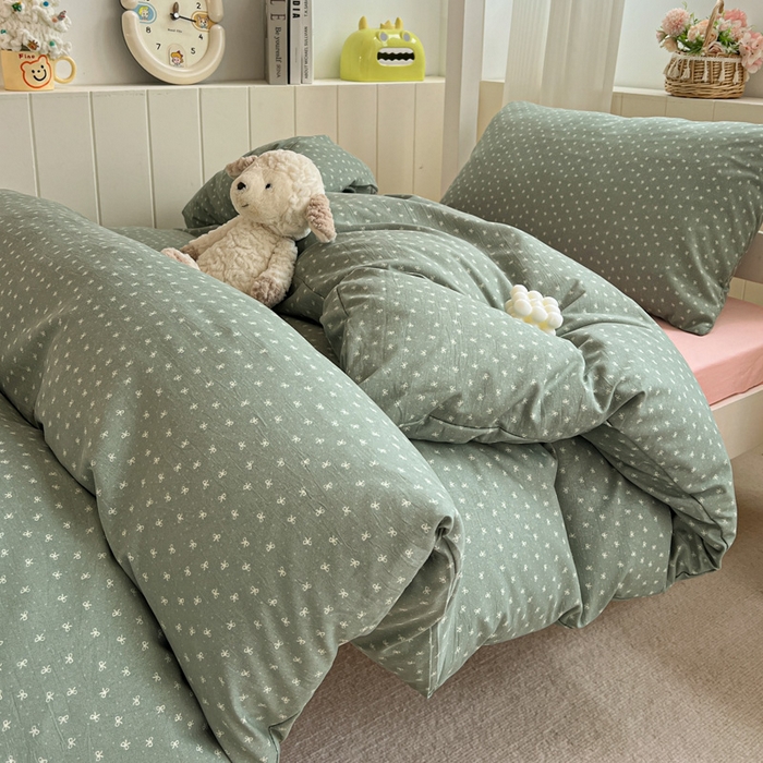 91家纺网 家纺一手货源 找家纺 水墨江南2025新款水洗棉印花四件套 可爱颂绿