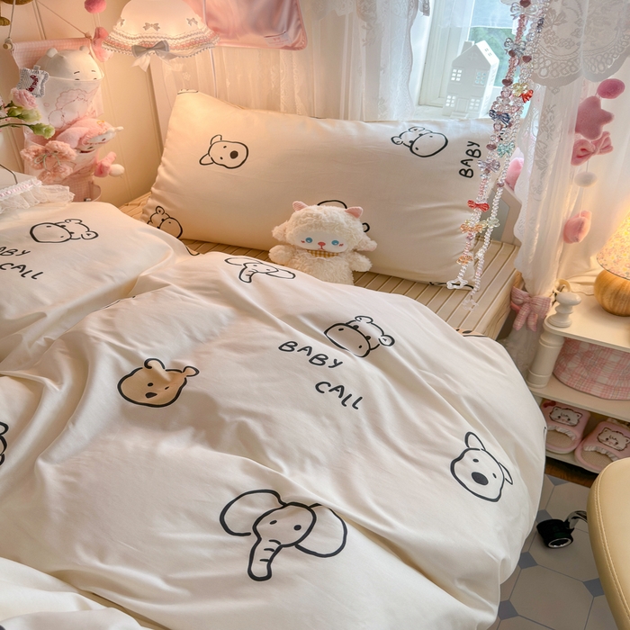 91家纺网 家纺一手货源 找家纺 Sweet dreams甜梦 2025新款学生床全棉纯棉三套件学生三件套宿舍三件套上下铺三件套 小象与熊