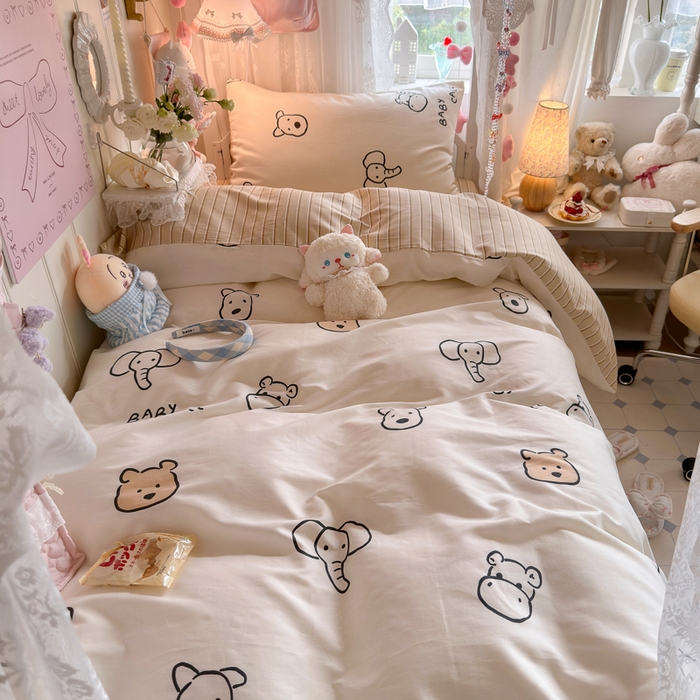 91家纺网 家纺一手货源 找家纺 Sweet dreams甜梦 2025新款学生床全棉纯棉三套件学生三件套宿舍三件套上下铺三件套 小象与熊