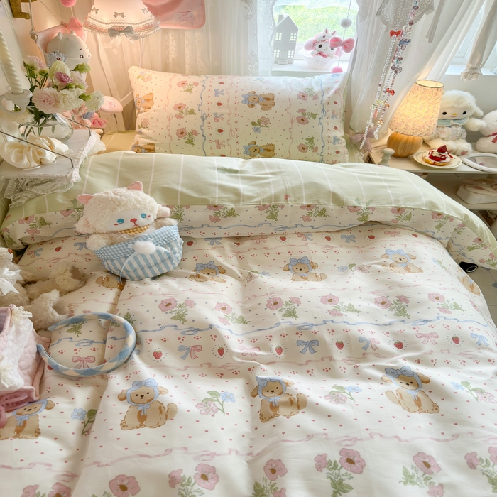 91家纺网 家纺一手货源 找家纺 Sweet dreams甜梦 2025新款学生床全棉纯棉三套件学生三件套宿舍三件套上下铺三件套 花花小狗