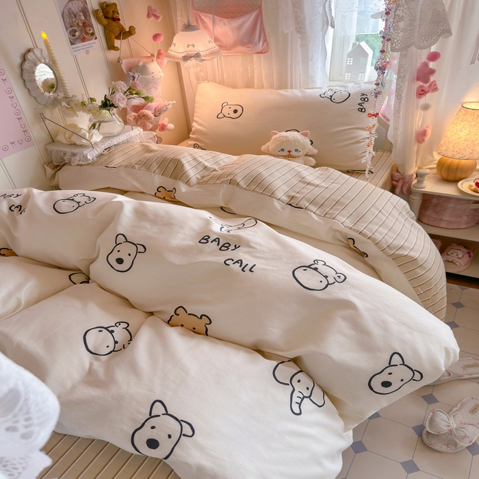 91家纺网 家纺一手货源 找家纺 Sweet dreams甜梦 2025新款学生床全棉纯棉三套件学生三件套宿舍三件套上下铺三件套 小象与熊