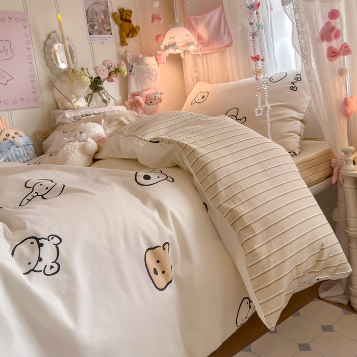 91家纺网 家纺一手货源 找家纺 Sweet dreams甜梦 2025新款学生床全棉纯棉三套件学生三件套宿舍三件套上下铺三件套 小象与熊