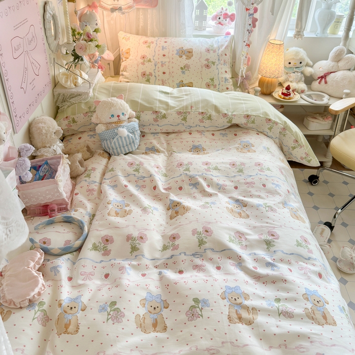 91家纺网 家纺一手货源 找家纺 Sweet dreams甜梦 2025新款学生床全棉纯棉三套件学生三件套宿舍三件套上下铺三件套 花花小狗