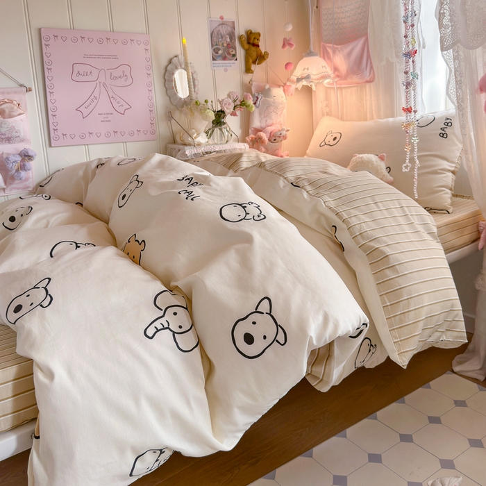 91家纺网 家纺一手货源 找家纺 Sweet dreams甜梦 2025新款学生床全棉纯棉三套件学生三件套宿舍三件套上下铺三件套 小象与熊
