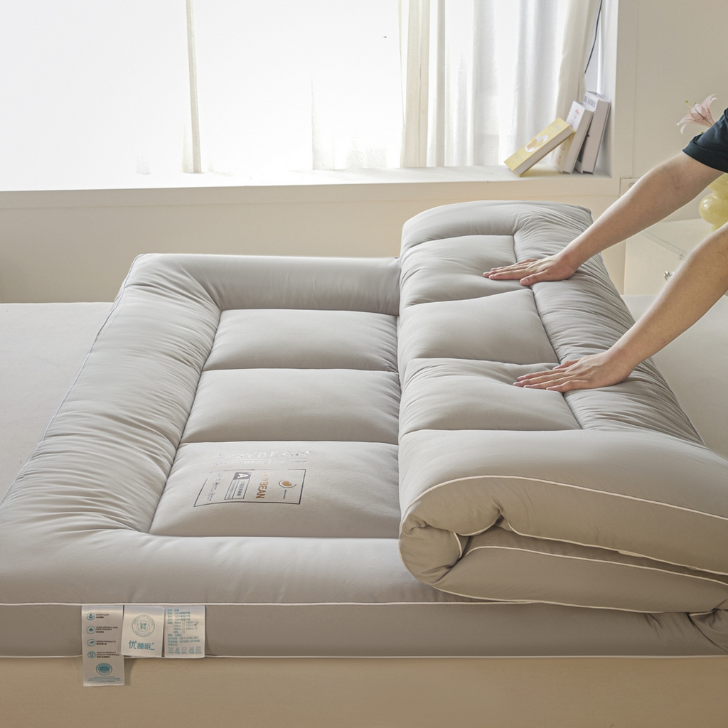 91家纺网 家纺一手货源 找家纺 曼尼家纺 2025新款A类水洗棉8厘米立体床褥床垫 浅灰