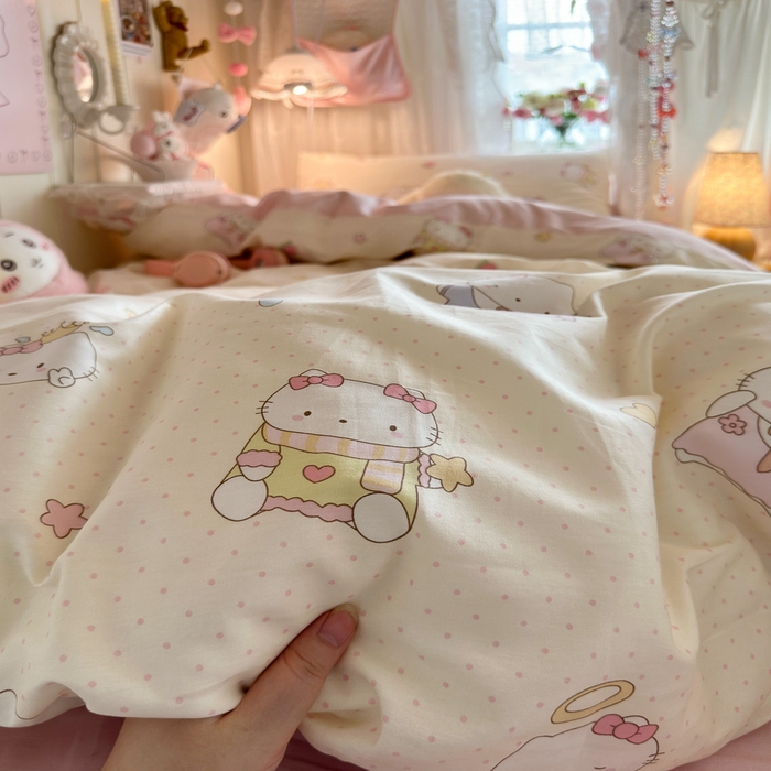 91家纺网 家纺一手货源 找家纺 Sweet dreams甜梦 2025新款学生床全棉纯棉三套件学生三件套宿舍三件套上下铺三件套 波点猫猫