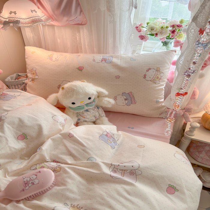 91家纺网 家纺一手货源 找家纺 Sweet dreams甜梦 2025新款学生床全棉纯棉三套件学生三件套宿舍三件套上下铺三件套 波点猫猫