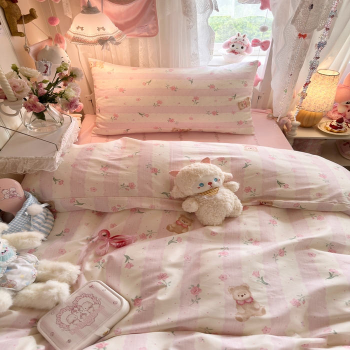 91家纺网 家纺一手货源 找家纺 Sweet dreams甜梦 2025新款学生床全棉纯棉三套件学生三件套宿舍三件套上下铺三件套 花花小熊