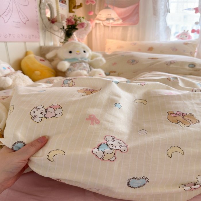 91家纺网 家纺一手货源 找家纺 Sweet dreams甜梦 2025新款学生床全棉纯棉三套件学生三件套宿舍三件套上下铺三件套 抱抱熊