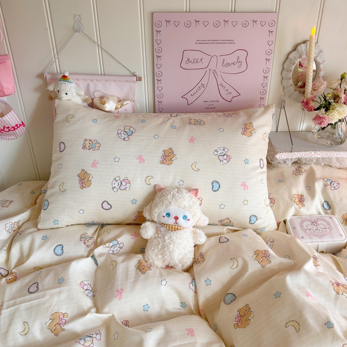 91家纺网 家纺一手货源 找家纺 Sweet dreams甜梦 2025新款学生床全棉纯棉三套件学生三件套宿舍三件套上下铺三件套 抱抱熊