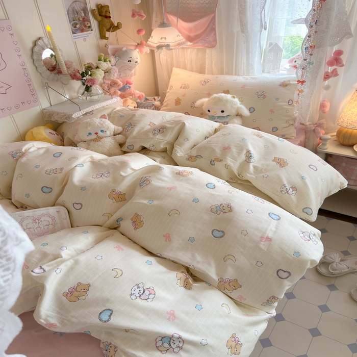 91家纺网 家纺一手货源 找家纺 Sweet dreams甜梦 2025新款学生床全棉纯棉三套件学生三件套宿舍三件套上下铺三件套 抱抱熊