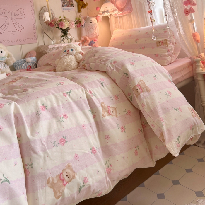 91家纺网 家纺一手货源 找家纺 Sweet dreams甜梦 2025新款学生床全棉纯棉三套件学生三件套宿舍三件套上下铺三件套 花花小熊