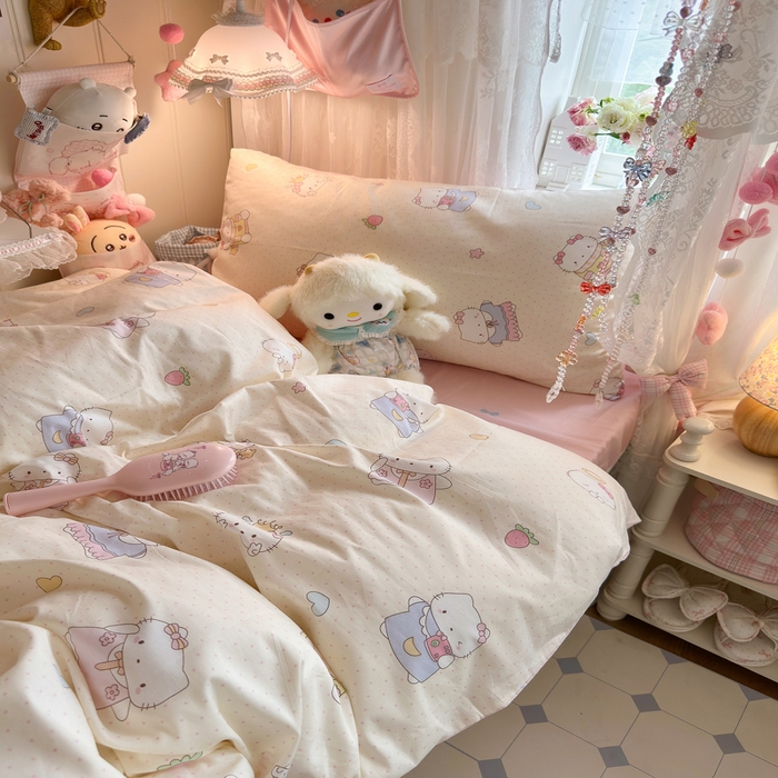 91家纺网 家纺一手货源 找家纺 Sweet dreams甜梦 2025新款学生床全棉纯棉三套件学生三件套宿舍三件套上下铺三件套 波点猫猫