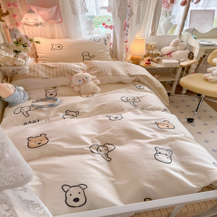 91家纺网 家纺一手货源 找家纺 Sweet dreams甜梦 2025新款学生床全棉纯棉三套件学生三件套宿舍三件套上下铺三件套 小象与熊