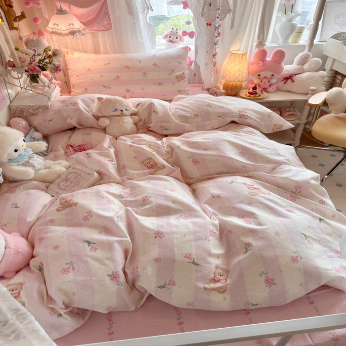 91家纺网 家纺一手货源 找家纺 Sweet dreams甜梦 2025新款学生床全棉纯棉三套件学生三件套宿舍三件套上下铺三件套 花花小熊