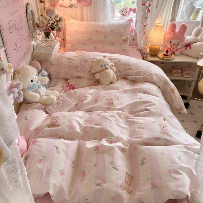 91家纺网 家纺一手货源 找家纺 Sweet dreams甜梦 2025新款学生床全棉纯棉三套件学生三件套宿舍三件套上下铺三件套 花花小熊