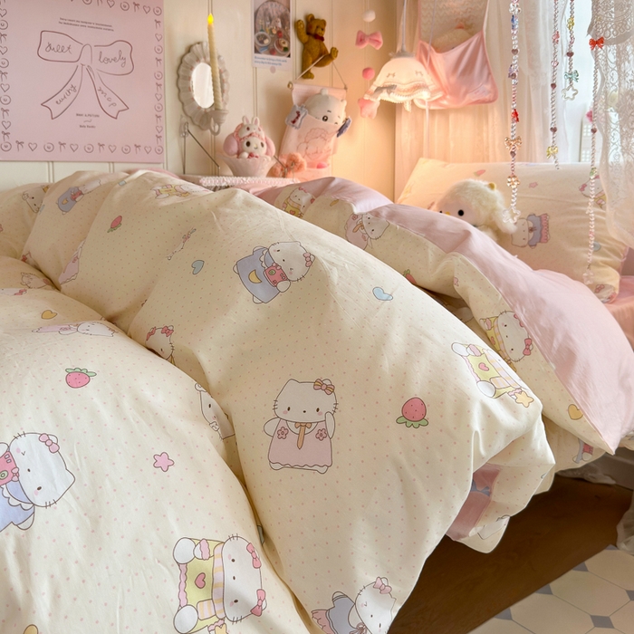 91家纺网 家纺一手货源 找家纺 Sweet dreams甜梦 2025新款学生床全棉纯棉三套件学生三件套宿舍三件套上下铺三件套 波点猫猫