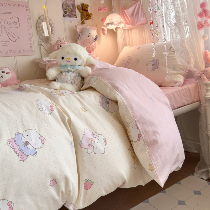 91家纺网 家纺一手货源 找家纺 Sweet dreams甜梦 2025新款学生床全棉纯棉三套件学生三件套宿舍三件套上下铺三件套 波点猫猫