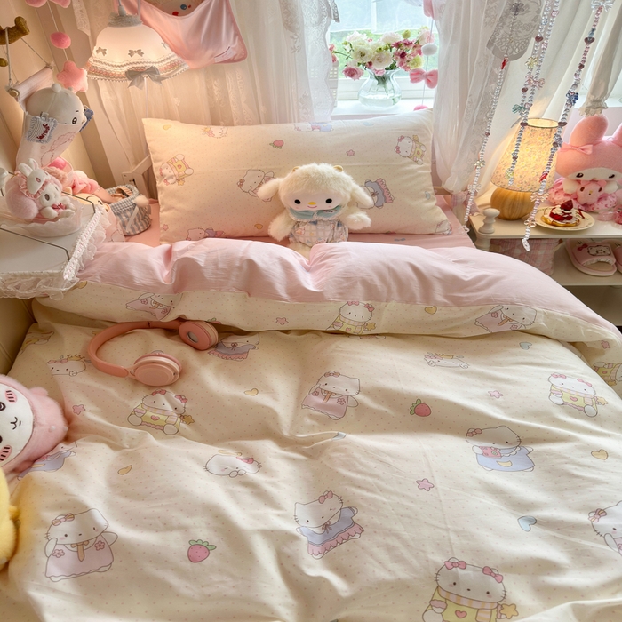 91家纺网 家纺一手货源 找家纺 Sweet dreams甜梦 2025新款学生床全棉纯棉三套件学生三件套宿舍三件套上下铺三件套 波点猫猫