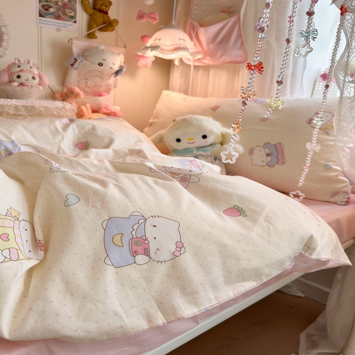 91家纺网 家纺一手货源 找家纺 Sweet dreams甜梦 2025新款学生床全棉纯棉三套件学生三件套宿舍三件套上下铺三件套 波点猫猫