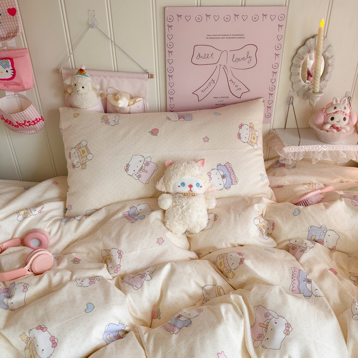 91家纺网 家纺一手货源 找家纺 Sweet dreams甜梦 2025新款学生床全棉纯棉三套件学生三件套宿舍三件套上下铺三件套 波点猫猫