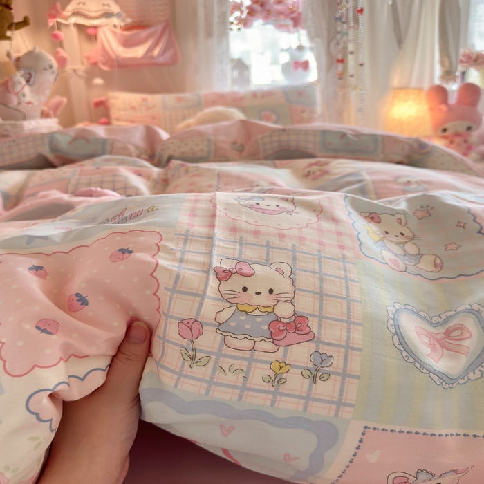 91家纺网 家纺一手货源 找家纺 Sweet dreams甜梦 2025新款学生床全棉纯棉三套件学生三件套宿舍三件套上下铺三件套 格子猫猫