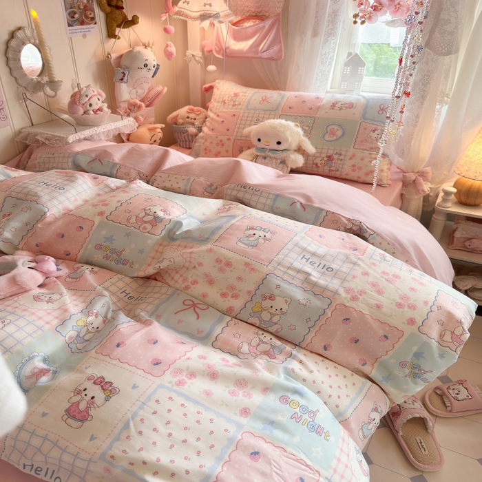 91家纺网 家纺一手货源 找家纺 Sweet dreams甜梦 2025新款学生床全棉纯棉三套件学生三件套宿舍三件套上下铺三件套 格子猫猫