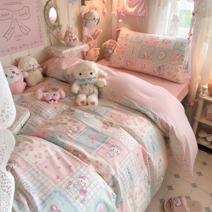 91家纺网 家纺一手货源 找家纺 Sweet dreams甜梦 2025新款学生床全棉纯棉三套件学生三件套宿舍三件套上下铺三件套 格子猫猫